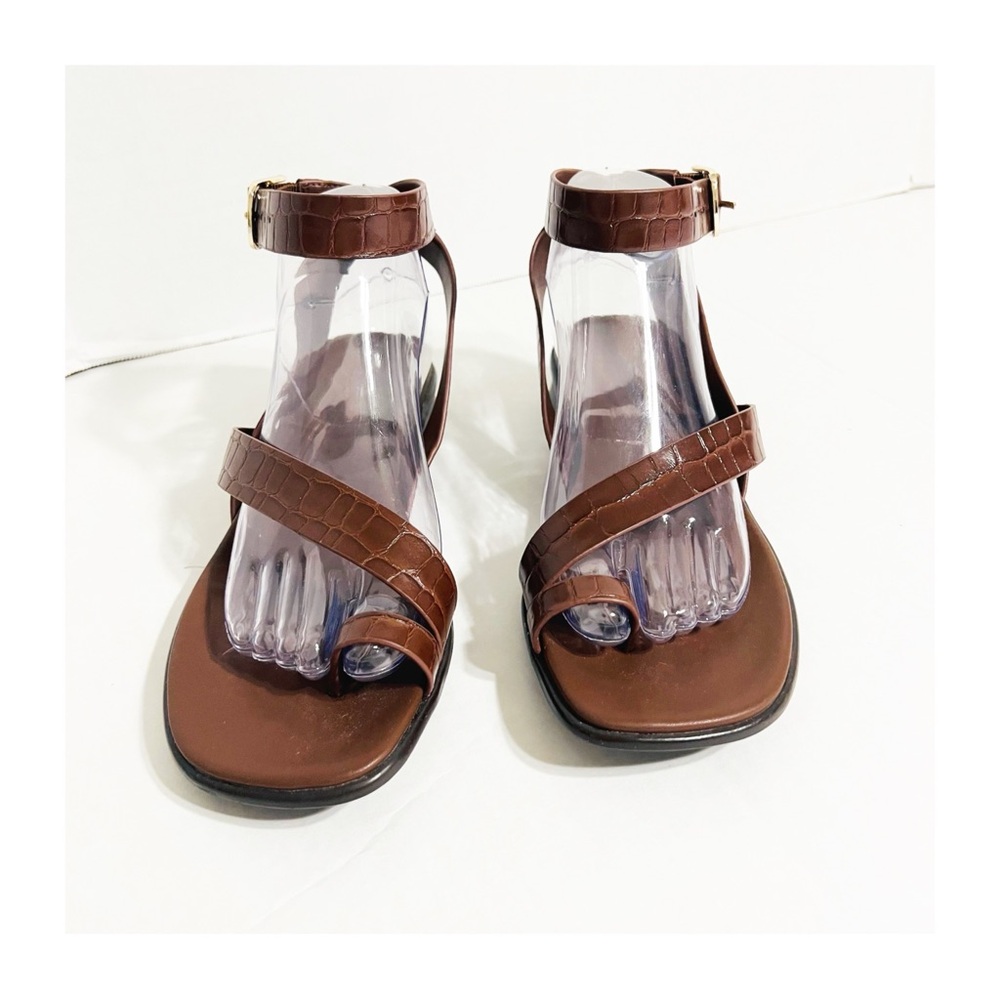 Naturalizer Birch Sandal Dark Brown Croc-Embossed Cappuccino Croco Faux Leather - Picture 6 of 9